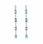 Sterling Silver Rhodium Plated Rectangular Coloured Stones Earrings